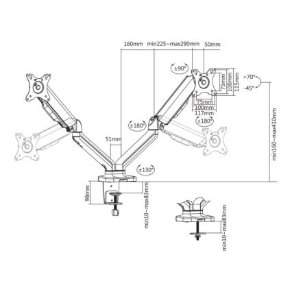 MK FLORIA MKF-21DP113S2 - Suporte ajustável para dois monitores 32 preto