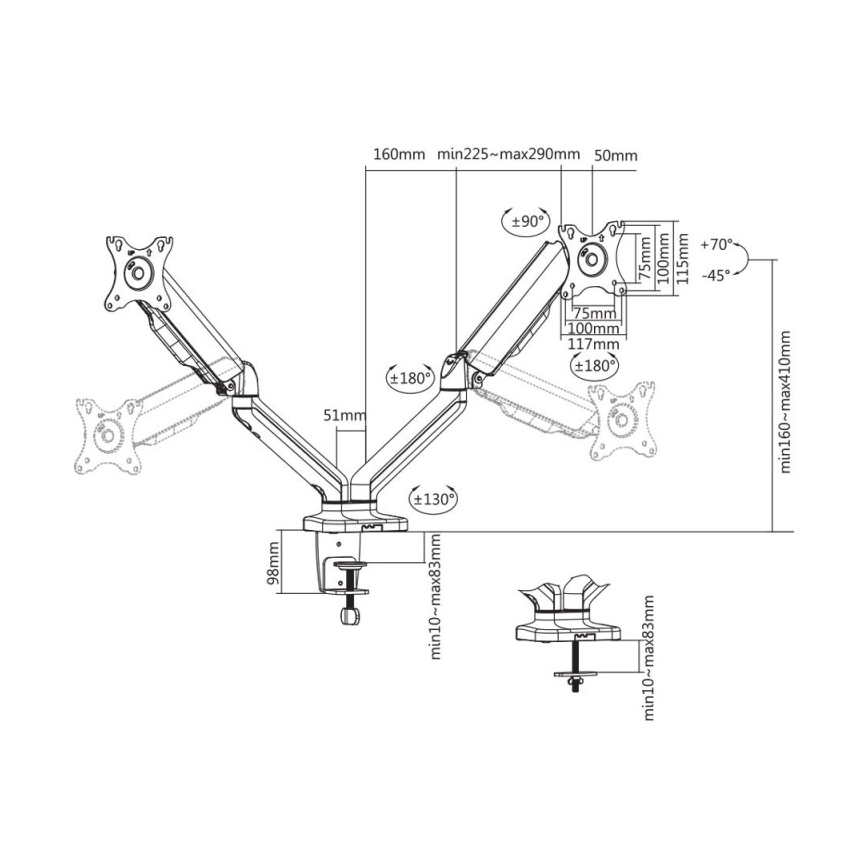 MK FLORIA MKF-21DP113S2 - Suporte ajustável para dois monitores 32 preto