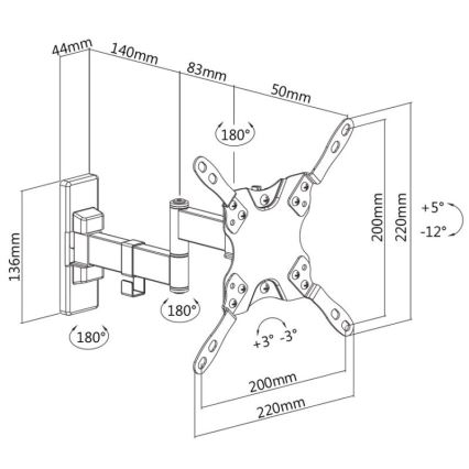 MK FLORIA MKF-21DP224 - Suporte de parede articulado para TV 46 preto