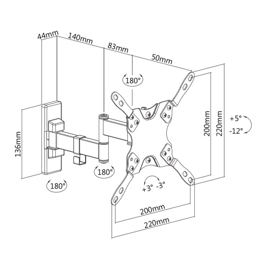 MK FLORIA MKF-21DP224 - Suporte de parede articulado para TV 46 preto