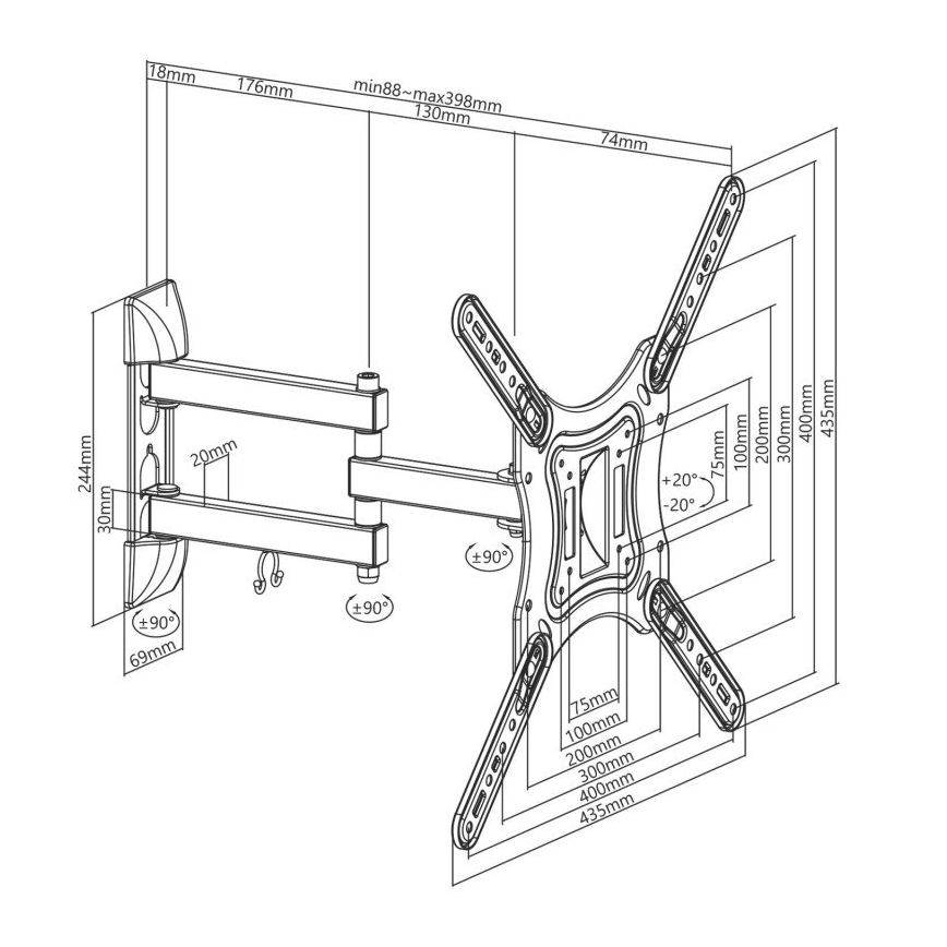MK FLORIA MKF-23DP444 - Suporte de parede para TV com articulação 65 preto