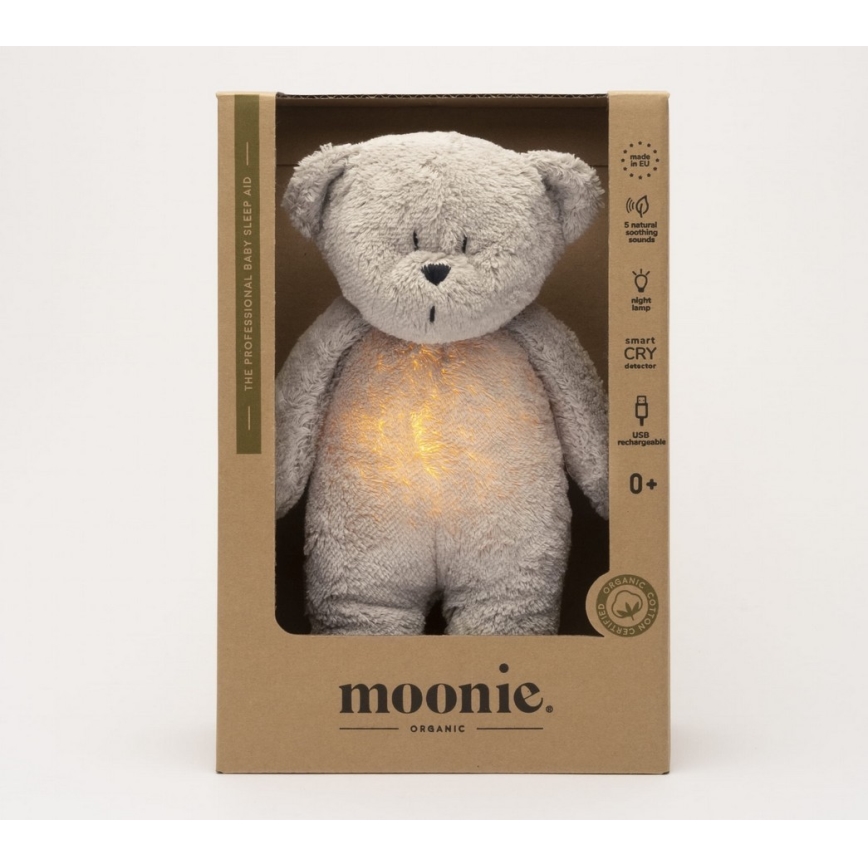 Moonie - Amigo aconchegante com melodia e iluminação urso pequeno 2.0 organic cinzento