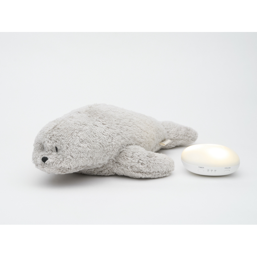 Moonie - Amiguinho para adormecer com melodia e luz, foca, cinzento orgânico