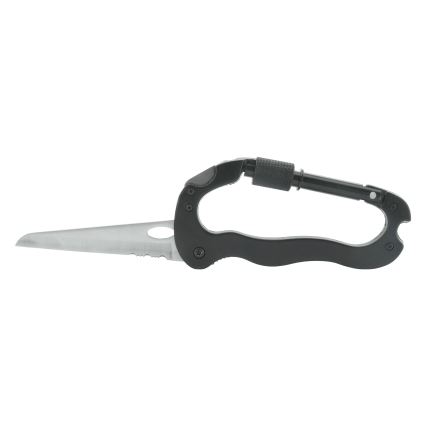 Mosquetão multifunções de alumínio com fecho de segurança preto