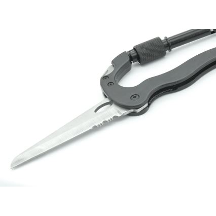 Mosquetão multifunções de alumínio com fecho de segurança preto