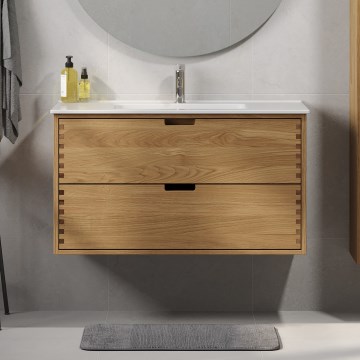 Móvel de casa de banho com lavatório GRIBSKOV 100 cm bege/carvalho/branco