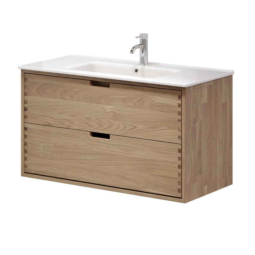Móvel de casa de banho com lavatório GRIBSKOV 100 cm bege/carvalho/branco