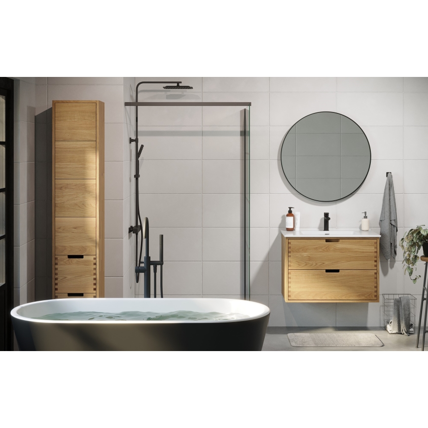 Móvel de casa de banho com lavatório GRIBSKOV 80 cm bege/carvalho/branco