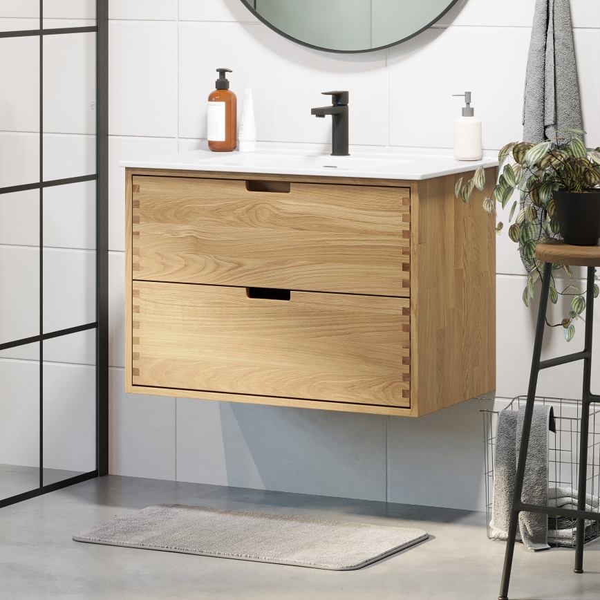 Móvel de casa de banho com lavatório GRIBSKOV 80 cm bege/carvalho/branco