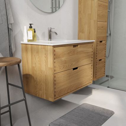 Móvel de casa de banho com lavatório GRIBSKOV 80 cm bege/carvalho/branco