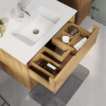 Móvel de casa de banho com lavatório GRIBSKOV 80 cm bege/carvalho/branco