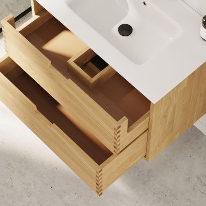 Móvel de casa de banho com lavatório GRIBSKOV 80 cm bege/carvalho/branco