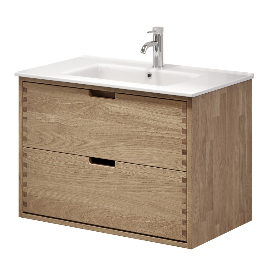 Móvel de casa de banho com lavatório GRIBSKOV 80 cm bege/carvalho/branco