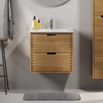 Móvel de casa de banho com lavatório GRIBSKOV de 60 cm, bege/carvalho/branco