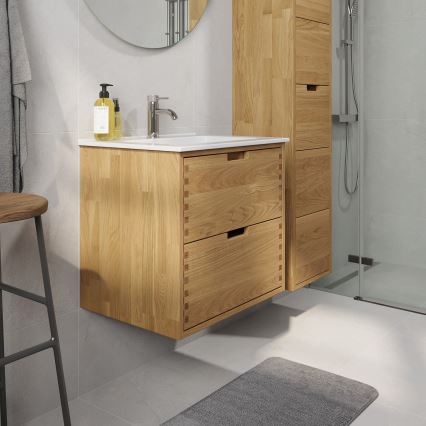 Móvel de casa de banho com lavatório GRIBSKOV de 60 cm, bege/carvalho/branco