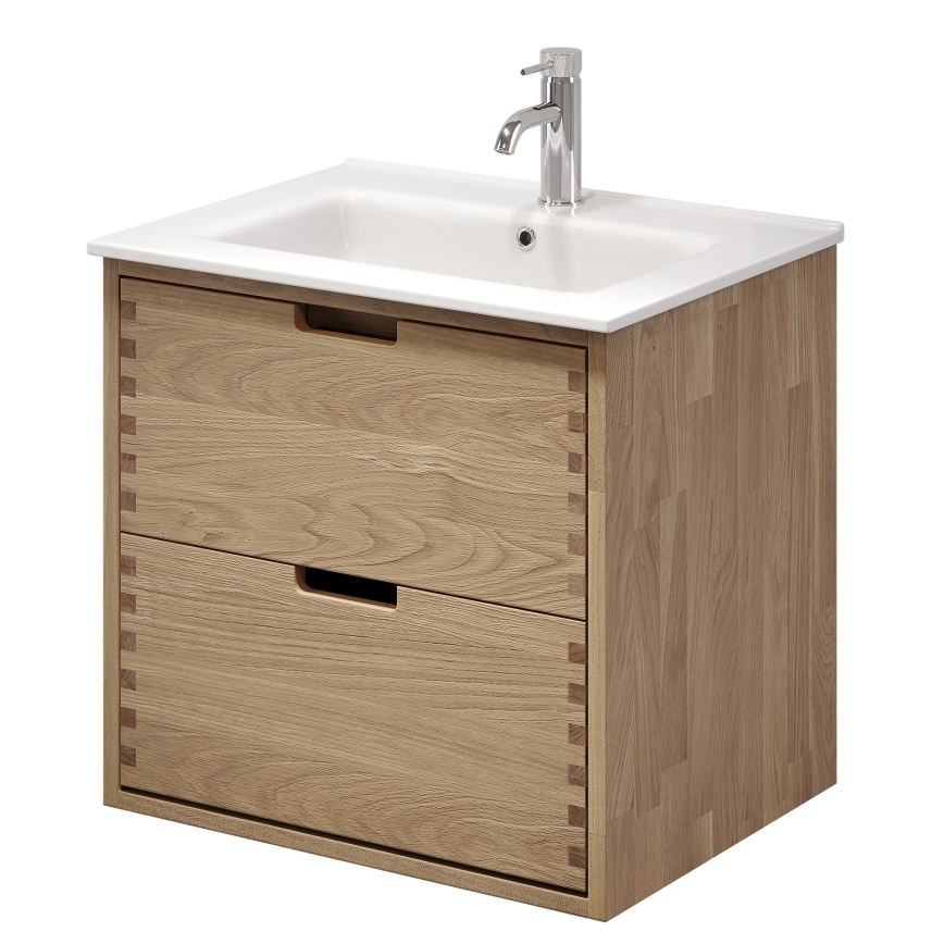 Móvel de casa de banho com lavatório GRIBSKOV de 60 cm, bege/carvalho/branco