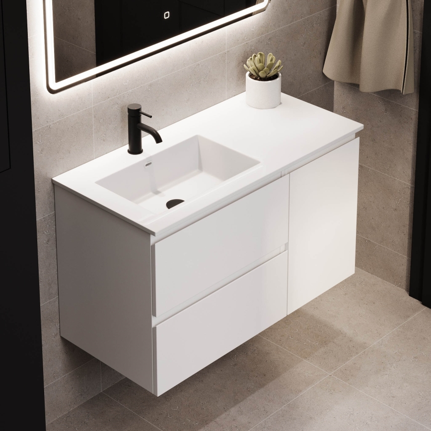 Móvel de casa de banho com lavatório HELSINKI 95 cm esquerdo/branco