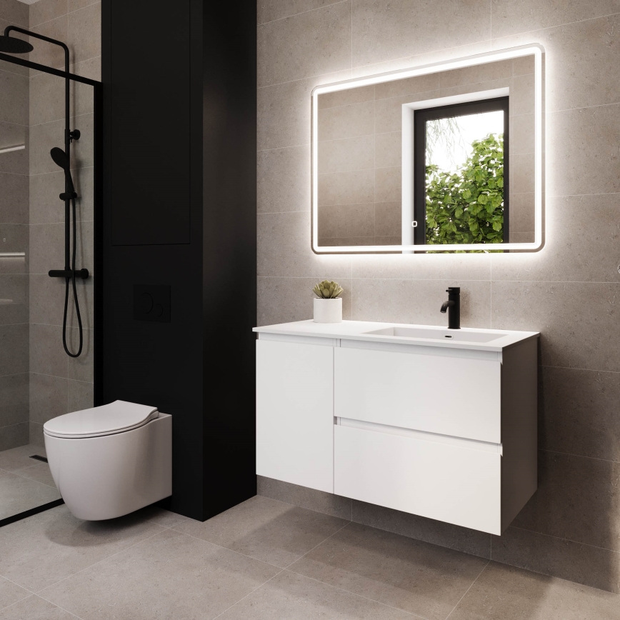 Móvel de casa de banho com lavatório HELSINKI 95 cm, lado direito/branco