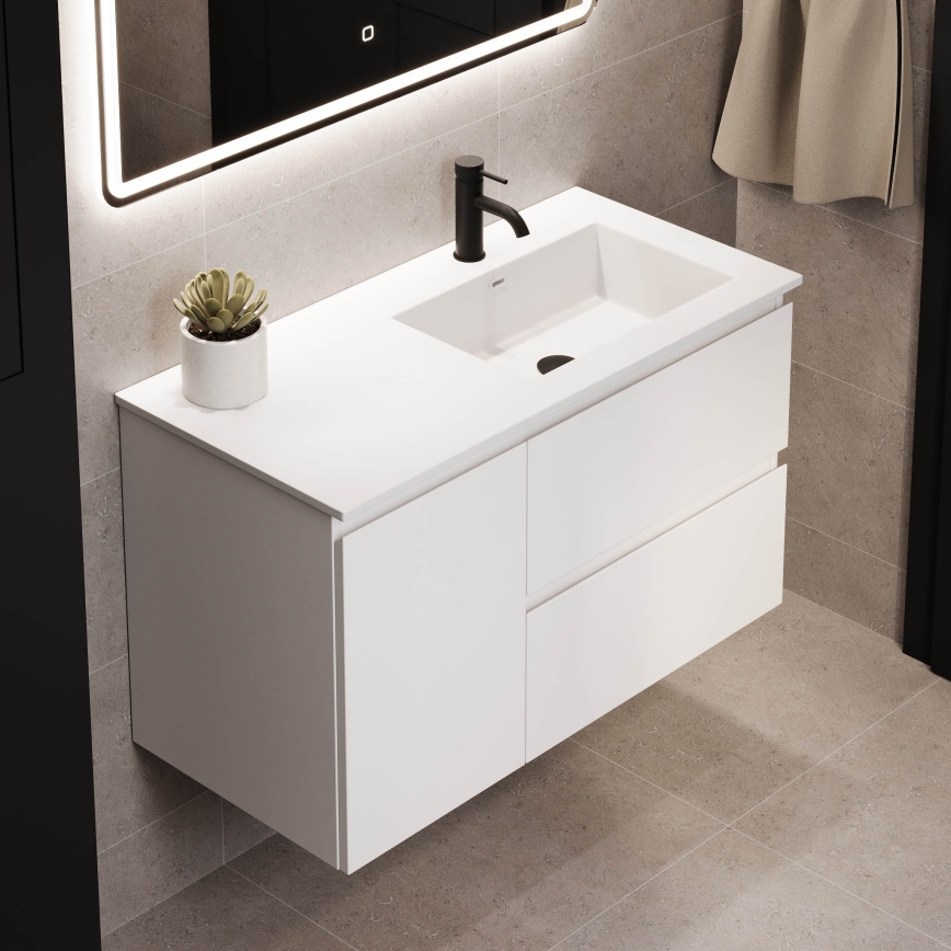 Móvel de casa de banho com lavatório HELSINKI 95 cm, lado direito/branco