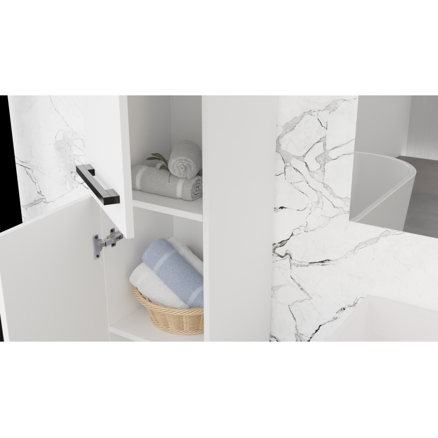 Móvel de casa de banho com lavatório KATE + armário espelhado + armário de parede branco