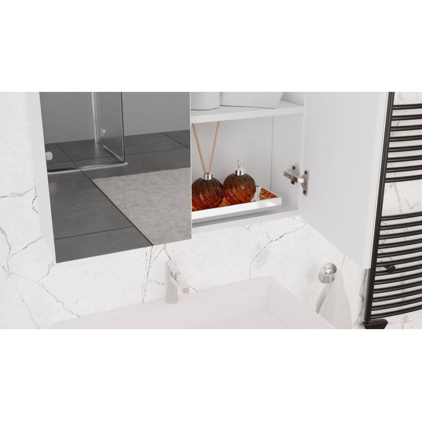 Móvel de casa de banho com lavatório KATE + armário espelhado + armário de parede branco