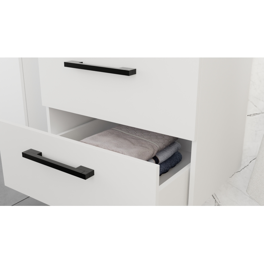 Móvel de casa de banho com lavatório KATE + armário espelhado + armário de parede branco