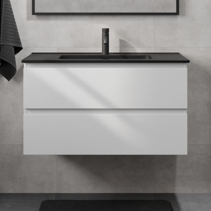 Móvel de casa de banho com lavatório KENWOOD 91 cm, branco/preto
