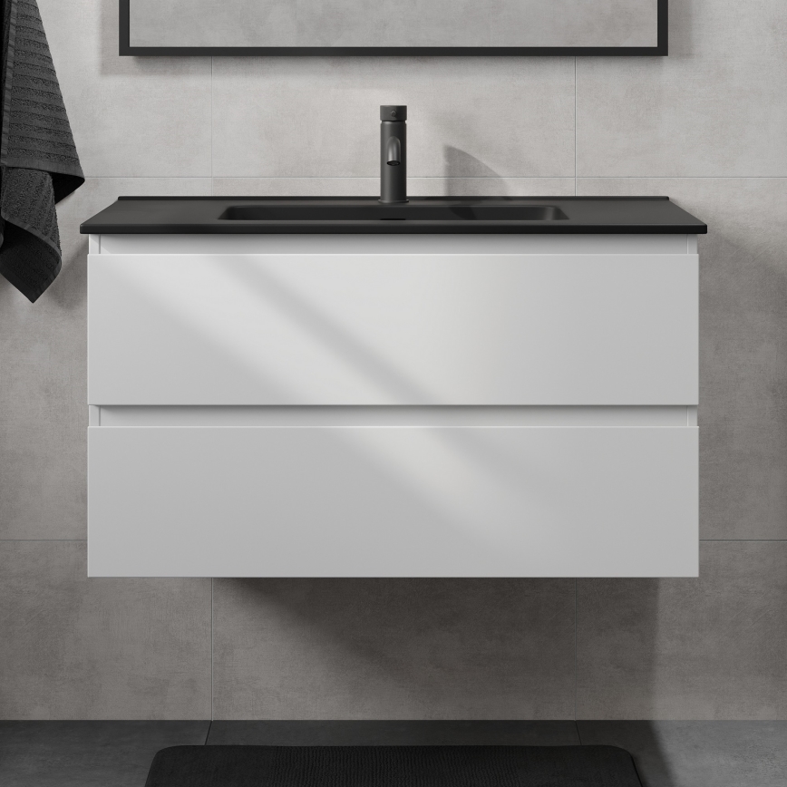 Móvel de casa de banho com lavatório KENWOOD 91 cm, branco/preto