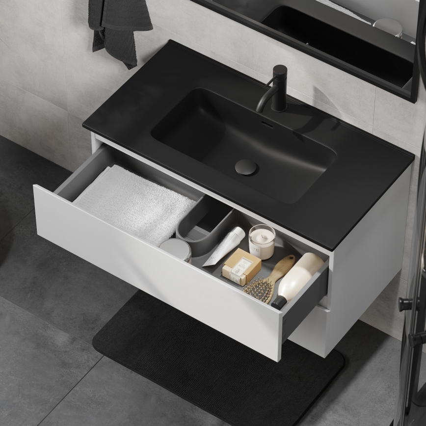 Móvel de casa de banho com lavatório KENWOOD 91 cm, branco/preto