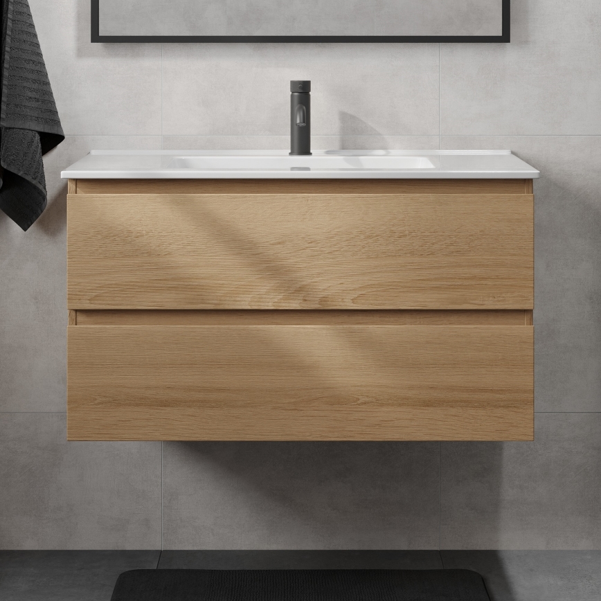 Móvel de casa de banho com lavatório KENWOOD, 91 cm, carvalho/branco