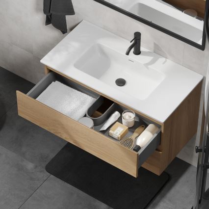 Móvel de casa de banho com lavatório KENWOOD, 91 cm, carvalho/branco