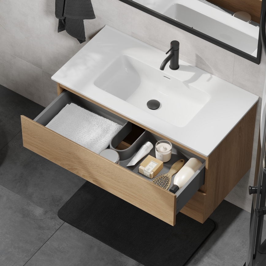 Móvel de casa de banho com lavatório KENWOOD, 91 cm, carvalho/branco
