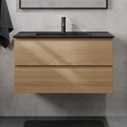 Móvel de casa de banho com lavatório KENWOOD 91 cm carvalho/preto