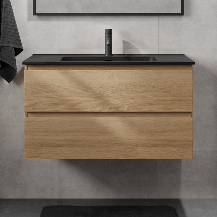Móvel de casa de banho com lavatório KENWOOD 91 cm carvalho/preto
