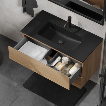 Móvel de casa de banho com lavatório KENWOOD 91 cm carvalho/preto