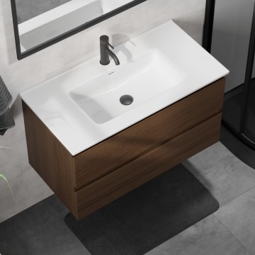 Móvel de casa de banho com lavatório KENWOOD 91 cm nogueira/branco