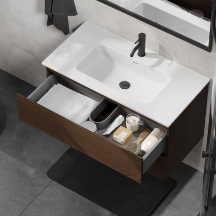 Móvel de casa de banho com lavatório KENWOOD 91 cm nogueira/branco