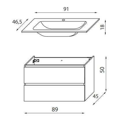 Móvel de casa de banho com lavatório KENWOOD 91 cm nogueira/branco