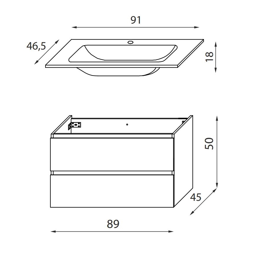 Móvel de casa de banho com lavatório KENWOOD 91 cm nogueira