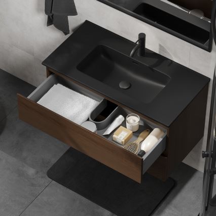Móvel de casa de banho com lavatório KENWOOD 91 cm nogueira/preto