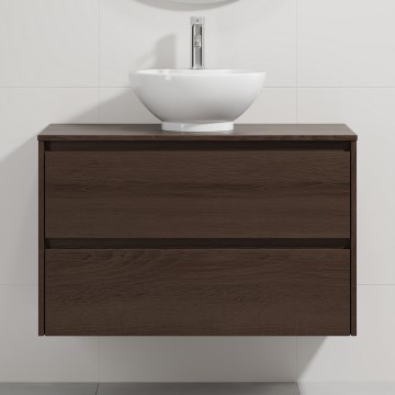 Móvel de casa de banho com lavatório TRONDHEIM/DRAMMEN 90x57x46 cm nogueira/branco