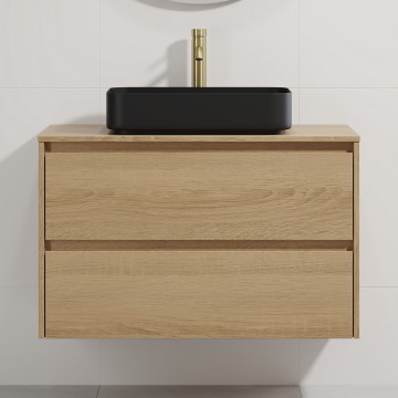 Móvel de casa de banho com lavatório TRONDHEIM/LJORDAL 90 x 57 x 46 cm carvalho/preto