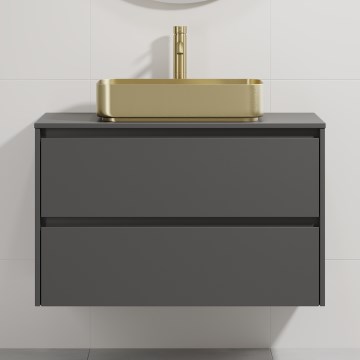 Móvel de casa de banho com lavatório TRONDHEIM/LJORDAL 90x57x46 cm antracite/latão