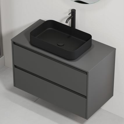 Móvel de casa de banho com lavatório TRONDHEIM/LJORDAL 90x57x46 cm antracite/preto