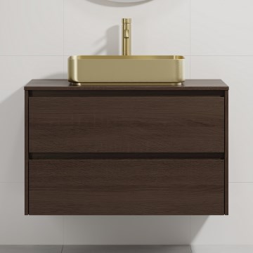Móvel de casa de banho com lavatório TRONDHEIM/LJORDAL 90x57x46 cm nogueira/latão