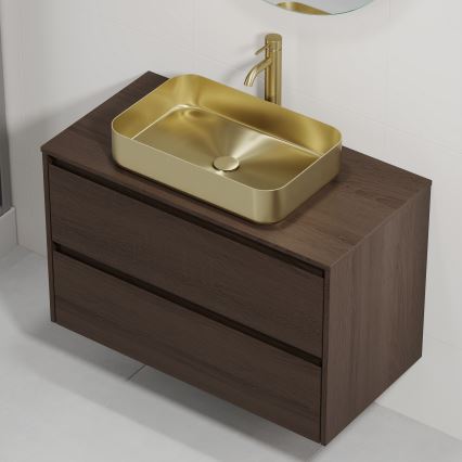 Móvel de casa de banho com lavatório TRONDHEIM/LJORDAL 90x57x46 cm nogueira/latão
