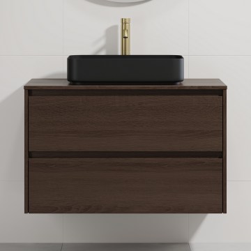 Móvel de casa de banho com lavatório TRONDHEIM/LJORDAL 90x57x46 cm nogueira/preto