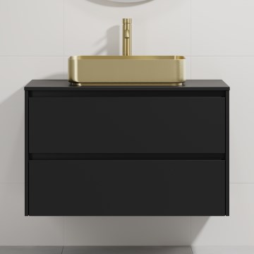 Móvel de casa de banho com lavatório TRONDHEIM/LJORDAL 90x57x46 cm preto/latão