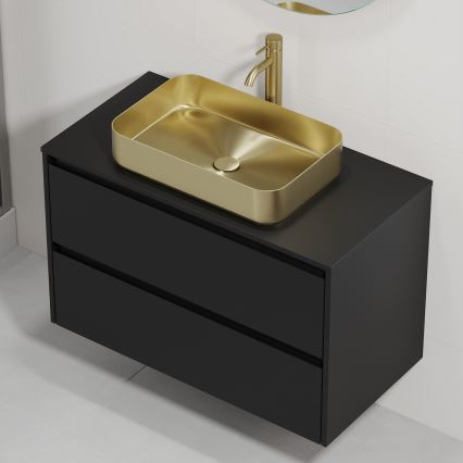 Móvel de casa de banho com lavatório TRONDHEIM/LJORDAL 90x57x46 cm preto/latão