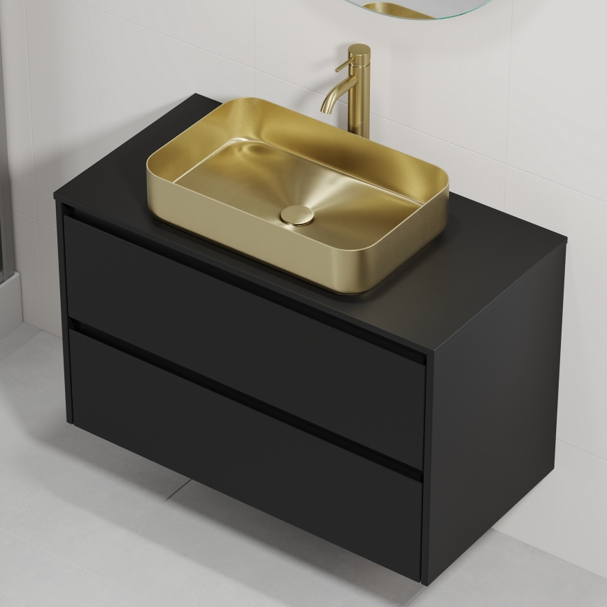 Móvel de casa de banho com lavatório TRONDHEIM/LJORDAL 90x57x46 cm preto/latão